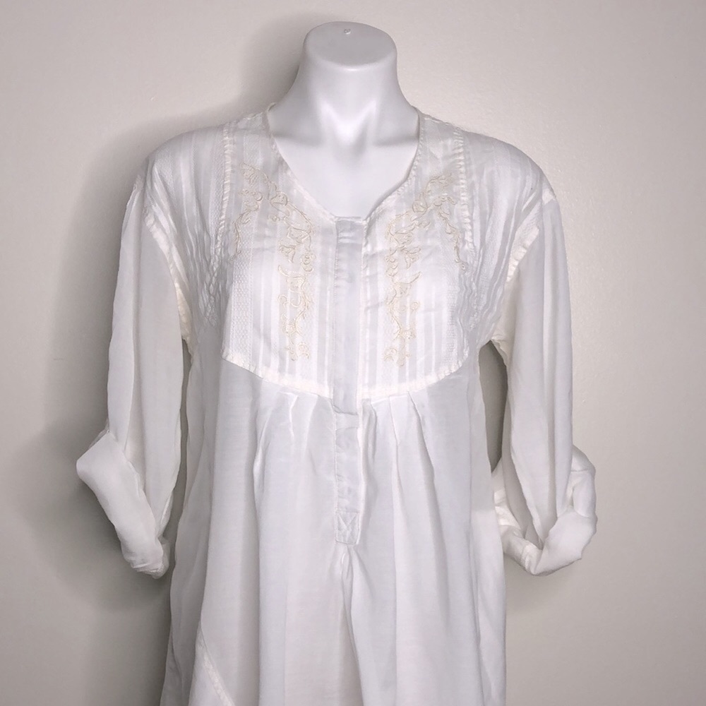 FREE PEOPLE Sheer Embroidered Tunic w/ Pockets Sz Small Petite